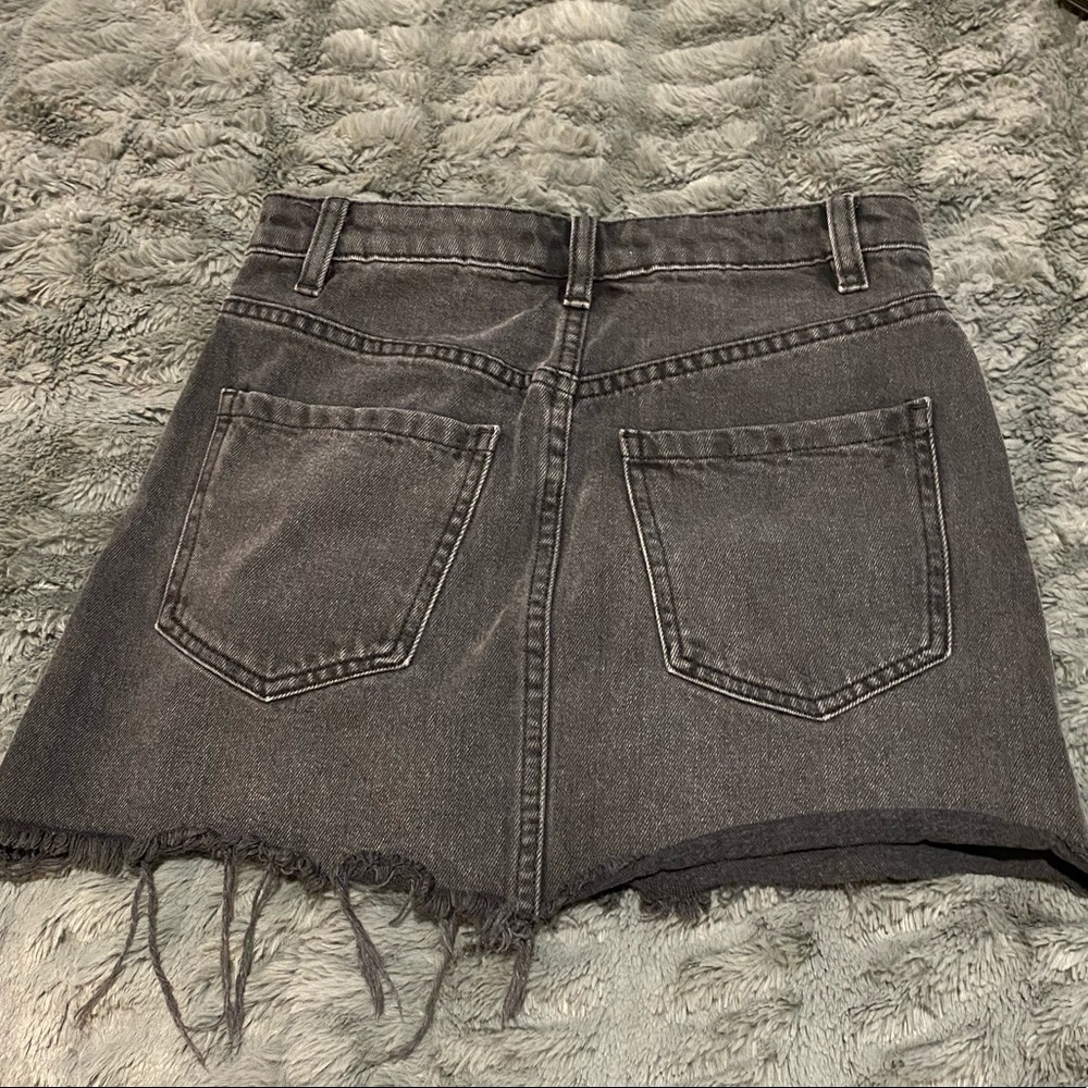 Free People Black Demin Frayed Skirt Zip-Up